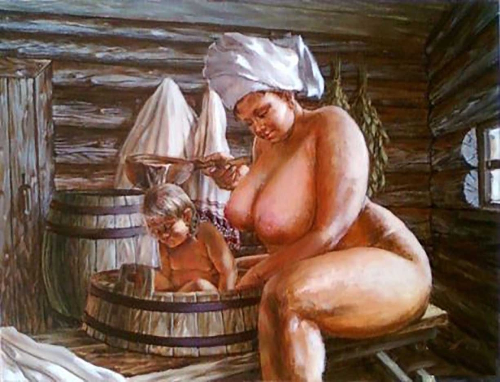 Голые пышные женщины в сауне